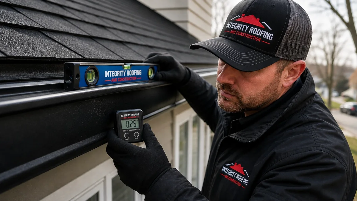 Installer checking a gutter with a level