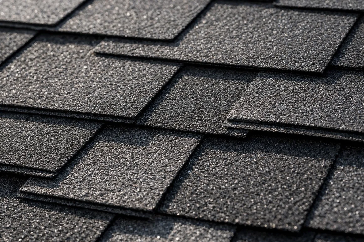 Close up of dark architectural shingles